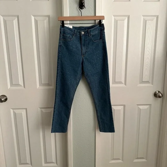 NWT H&M Rhinestones Skinny Ankle High Waist Jeans Size: 29 - Picture 2 of 10